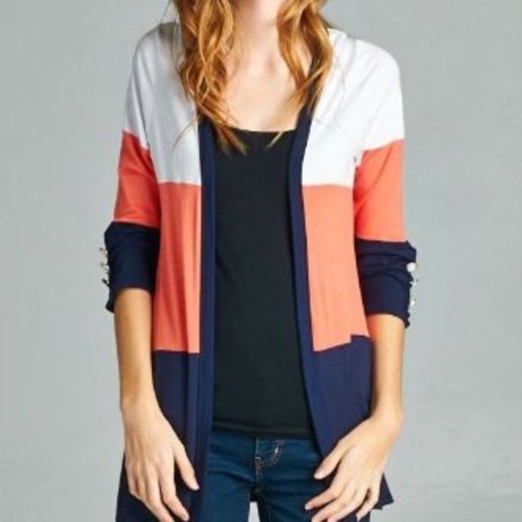 Emerald Sweaters - color block button cardigan